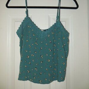 American Eagle Green Floral Cropped Tank Top